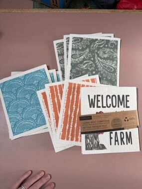 Swedish dishcloths - set of 11- welcome to the funny farm and colored